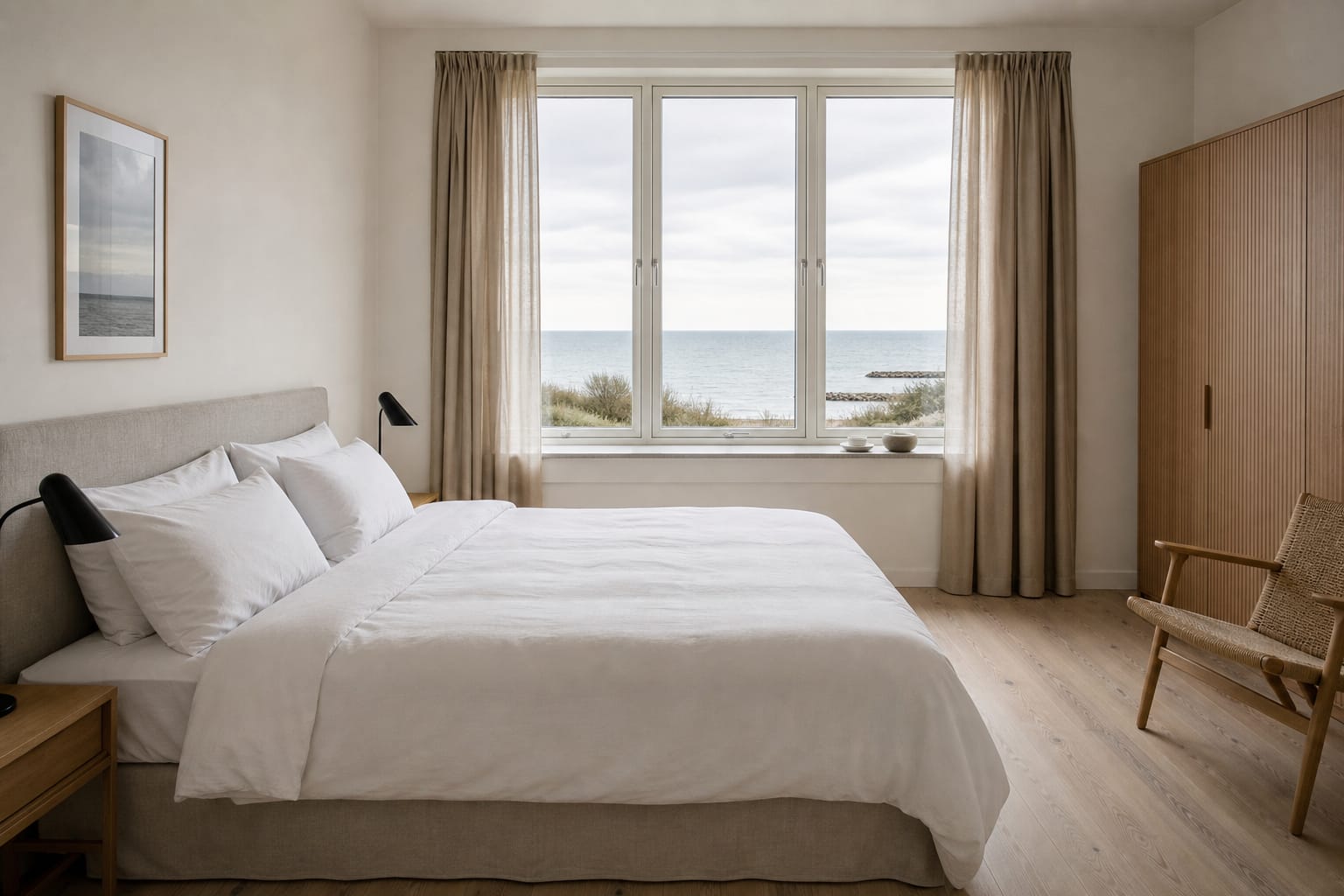 Sauberes Schlafzimmer in einer Ferienwohnung auf Rügen nach professioneller Wechselreinigung